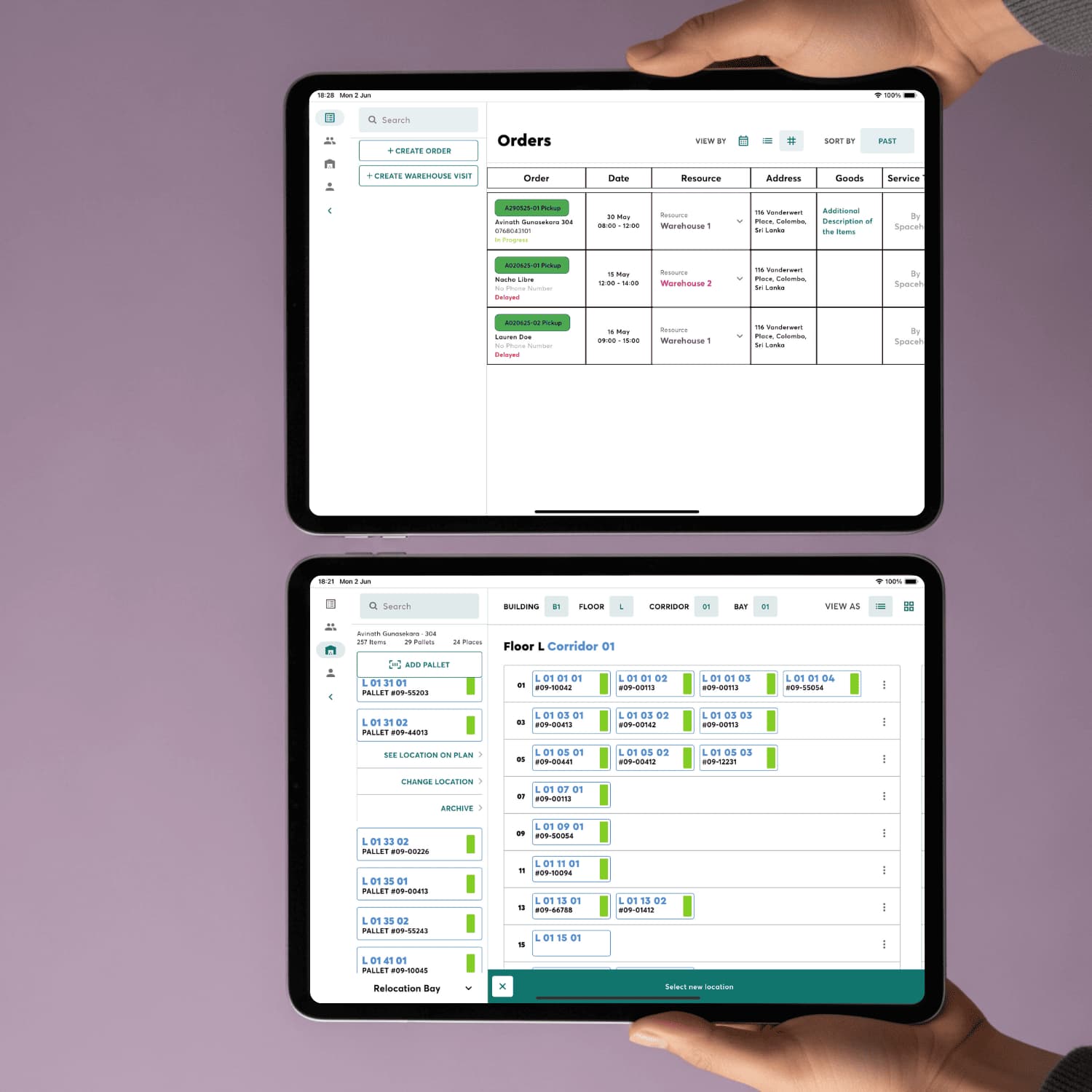 Spacehero warehouse management screens
